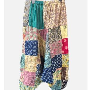 Boho Patchwork Kantha Wide Leg Joggers Harem Pants multicolor